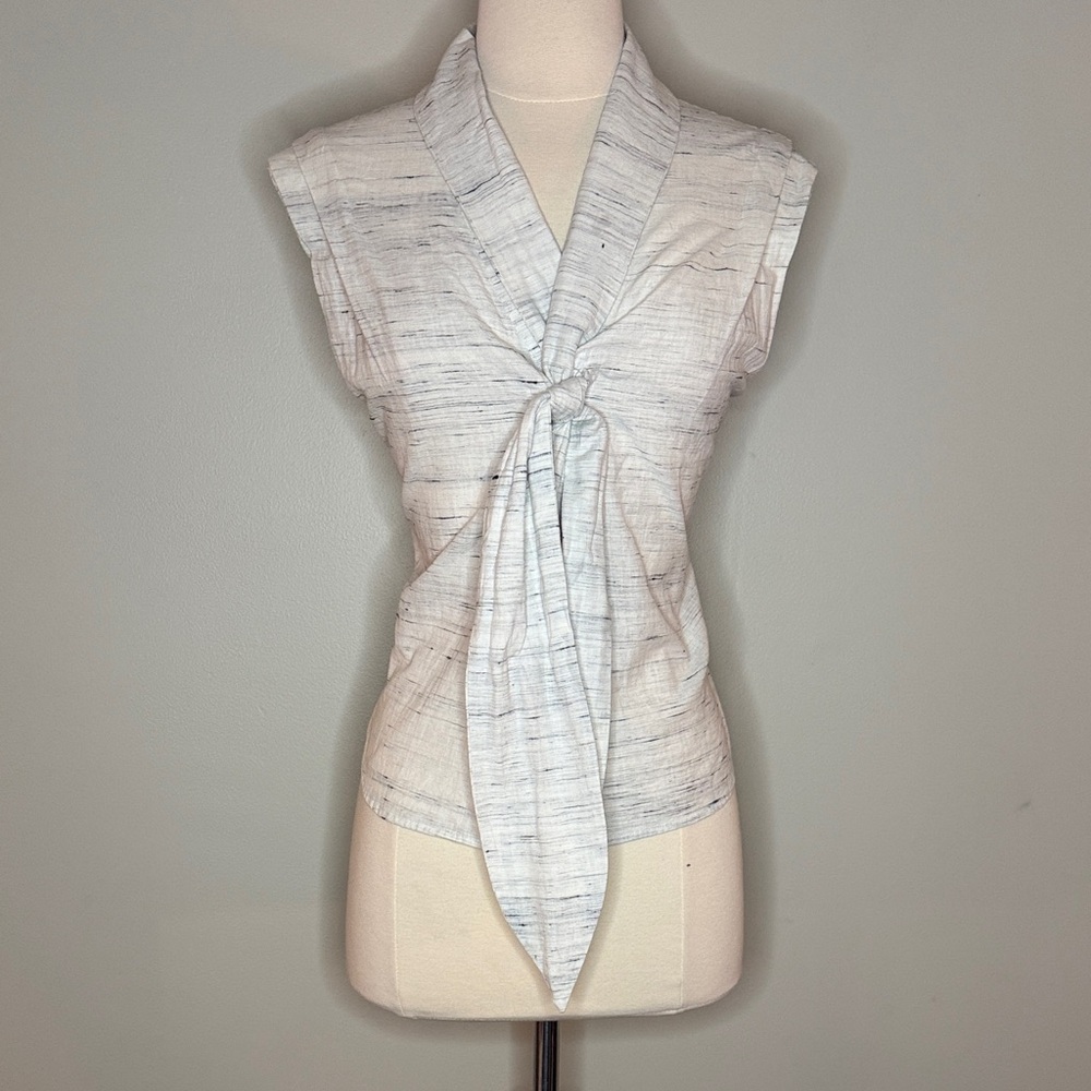 Vintage 90’s Anthropologie Navy and Cream Woven Sleeveless Top with Bow/Tie